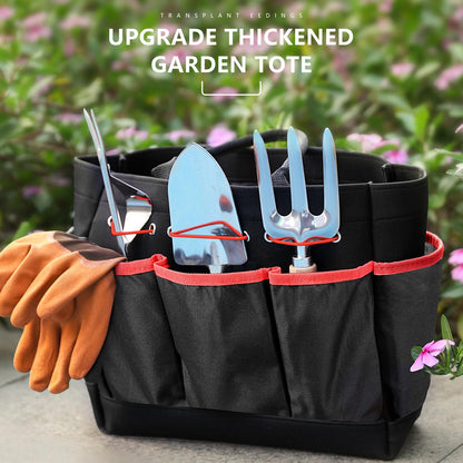 Grenebo Garden Tools 9-Piece Heavy Duty Gardening Hand Tools with Fashion and Durable Garden Tools Organizer Handbag, Rust-Proof Garden Tools Set, Ideal Gardening Gifts for Women (Black Red)
