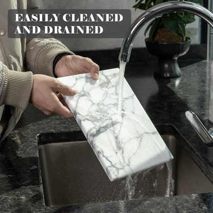 Natural Marble Board for Kitchen - 10" x 8" Stone Slab, Marble Cheese Pastry Board for Counter, Bathroom Trays, Serving Tray Jewelry Candle Plate (Arabescato)