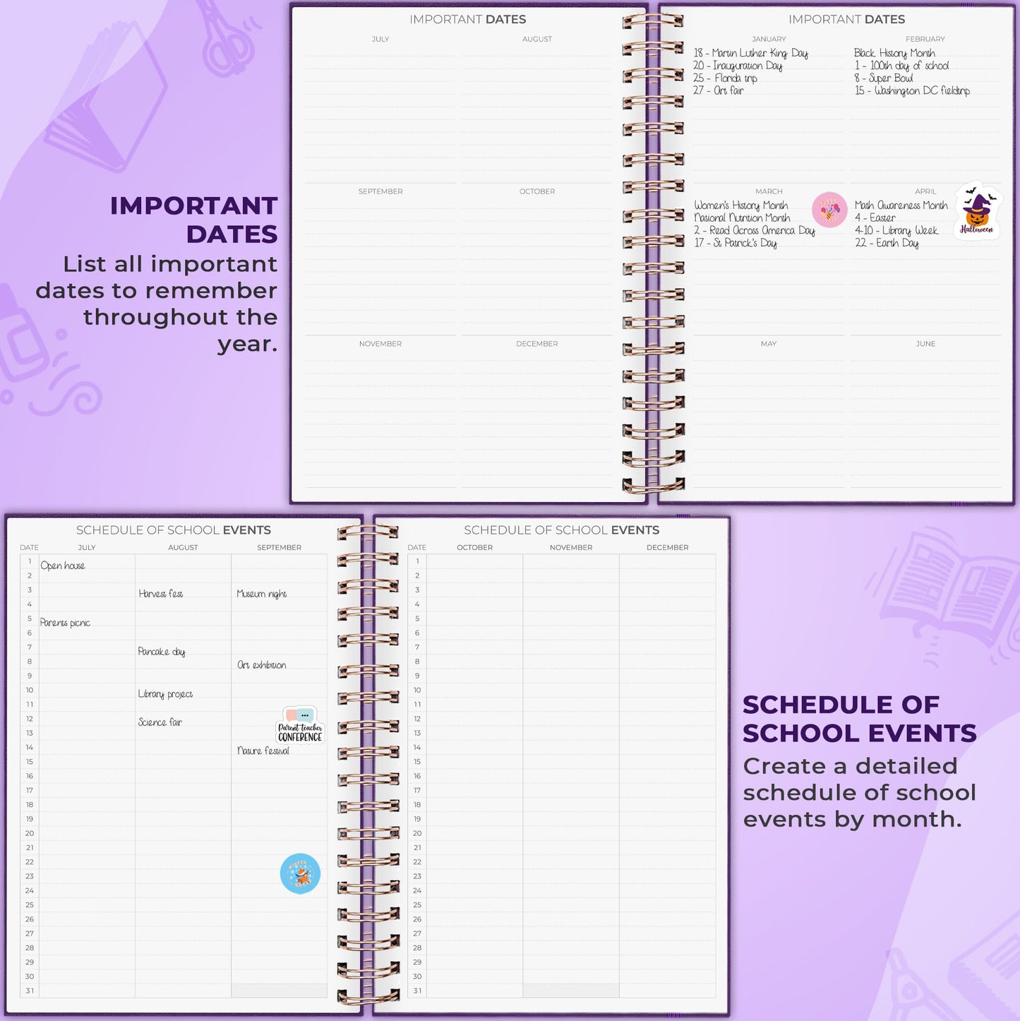 Clever Fox Teacher Planner Spiral – School Year Planner with Calendars & Lesson Plans – Teacher Plan Book for Classroom & Homeschool Organization - Undated, 7.9x10″ (Purple)