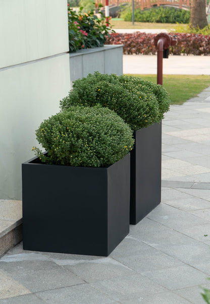 Black Square Planter Box Indoor Outdoor Flower and Tree Large Cube Planting Pot 16" X 16" - Fiberstone