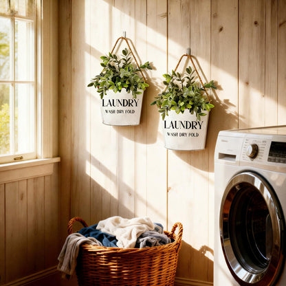 Lukpanda Laundry Room Decor - 2 Pcs Rustic Farmhouse Wall-Mounted Planters, Decorative Flower Pots for Laundry Room Walls, 6.2x5.5x4.3 Inches | Greenery Not Included