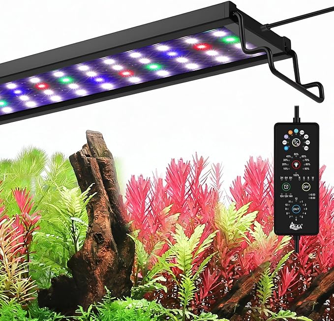 AQQA Aquarium Plant Light Full Spectrum LED Fish Tank Light IP68 Waterproof with 24/7 Natural Mode & DIY RGBW Mode, 9 Colors & 10-Level Brightness Adjustable, 6 Timer Settings for 32"-40" Tank (30W)
