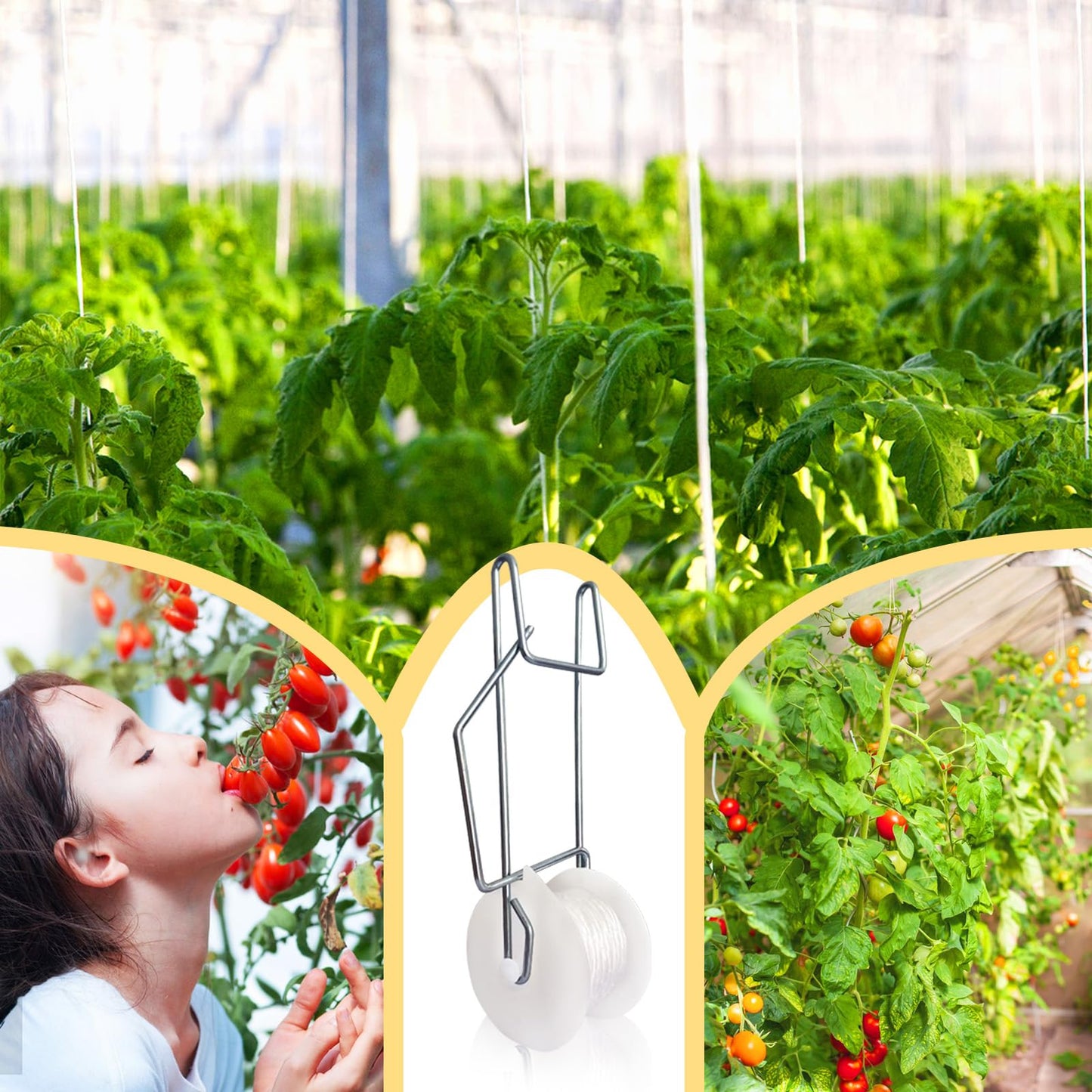 Paradi star 20Pack Tomato Trellis Roller Hooks,Greenhouse Trellising Kit with 100Pcs String Zip Ties for Tomatoes,Vine Twine Crop,Vegetable,Flower