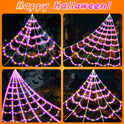 Halloween Spider Giant Web Lights: 350 LED Lighted Giant 23 Ft Halloween Decorations Light up with 8 Lighting Modes Outdoor Indoor Yard House Decor, Purple & Orange (350LED 23FT Giant Spider Web)