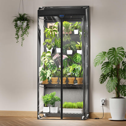 Barrina LH750 Pegboard Indoor Greenhouse with Grow Light, Plant Cabinet with 90W 5000K Full Spectrum Lamps, 3 Adjustable Pegboards, Timer, Wheel, for Foliage Plant, Seedling, 29.5x13.8x67.9IN