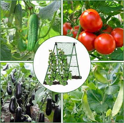 JK-GMTE A-Frame Metal Garden Trellis Set for Raised Bed for Climbing Plants Outdoor-Detachable Cucumber Climbing Trellis with Net Clips-Garden for Cucumber Flowers Vegetables