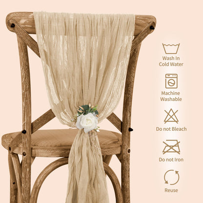 Teruntrue Cheesecloth Chair Sashes Aisle Decorations 20 Packs, Chair Bow Designed Decorative Chair Cover Chair Sashes 70 Inch for Wedding Reception Party Hotel Decoration(Beige)