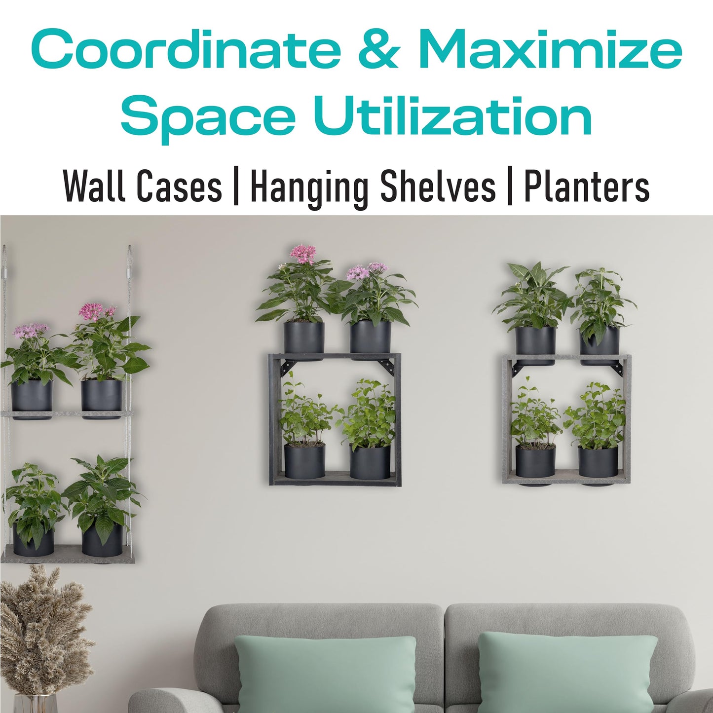 Vioscapes Urban Garden Decor with Pots Included, Hanging Case Planters for Indoor Outdoor Plants, Hanging Flowerpots, Wall Hanging Plant Holder Window Plant Shelves (Stone Gray, Case)