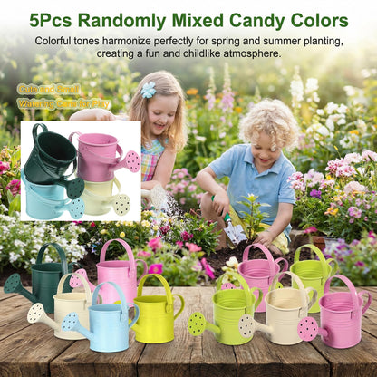 5PCS Mini Watering Cans Kids Metal Watering Can for Indoor Plants, Small Water Can Toddler Gardening Tool Beach Play, Multifunctional Cute Metal Jug for Craft, Home Decor Flower Bucket