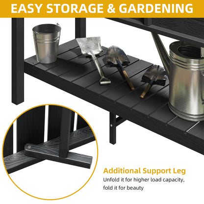 DWVO 48x18x30in Raised Garden Bed Kit, HDPE Planter Box Stand, Poly Wood Weather-Resistant Planter Box with Legs & Storage Shelf, Elevated Garden Bed for Backyard, Patio, Balcony,Black