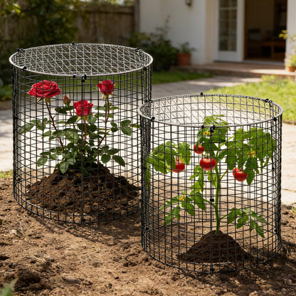 10 Sets 12"x 12" Garden Plant Protectors from Animals with Detachable Covers Metal Plant Cage Chicken Wire Cloche with Ground Stakes & Nylon Tie Wire Plant Cage to Keeping Bunny Animals Out Chicken