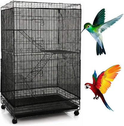 Trinkrittey Large Bird Cage Seed Cather, Black Bird Cage Cover Universal Nylon Birdcage Net Elastic Band Skirt Seed Guard for Parrot Parakeet Macaw(118 x 31.5in/300 x 80cm)