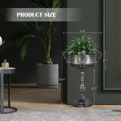 WORTH 22.5" H. Tall Floor Urn Vase - 15.3" Dia. Classic Bowl Metal Planter Plant Pot - Glossy Black Bowl Flower Vase for Party Event Home Decor - Decorative Outer Pot