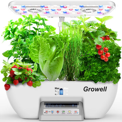 Growell Hydroponics Growing System Kit, 17 Pods Herb Garden with 102 28W Full-Spectrum Grow Lights & 2 Fans, Indoor Garden with Water Pump, 10L Water Tank, Auto Timer, Height Adjustable (White & Grey)