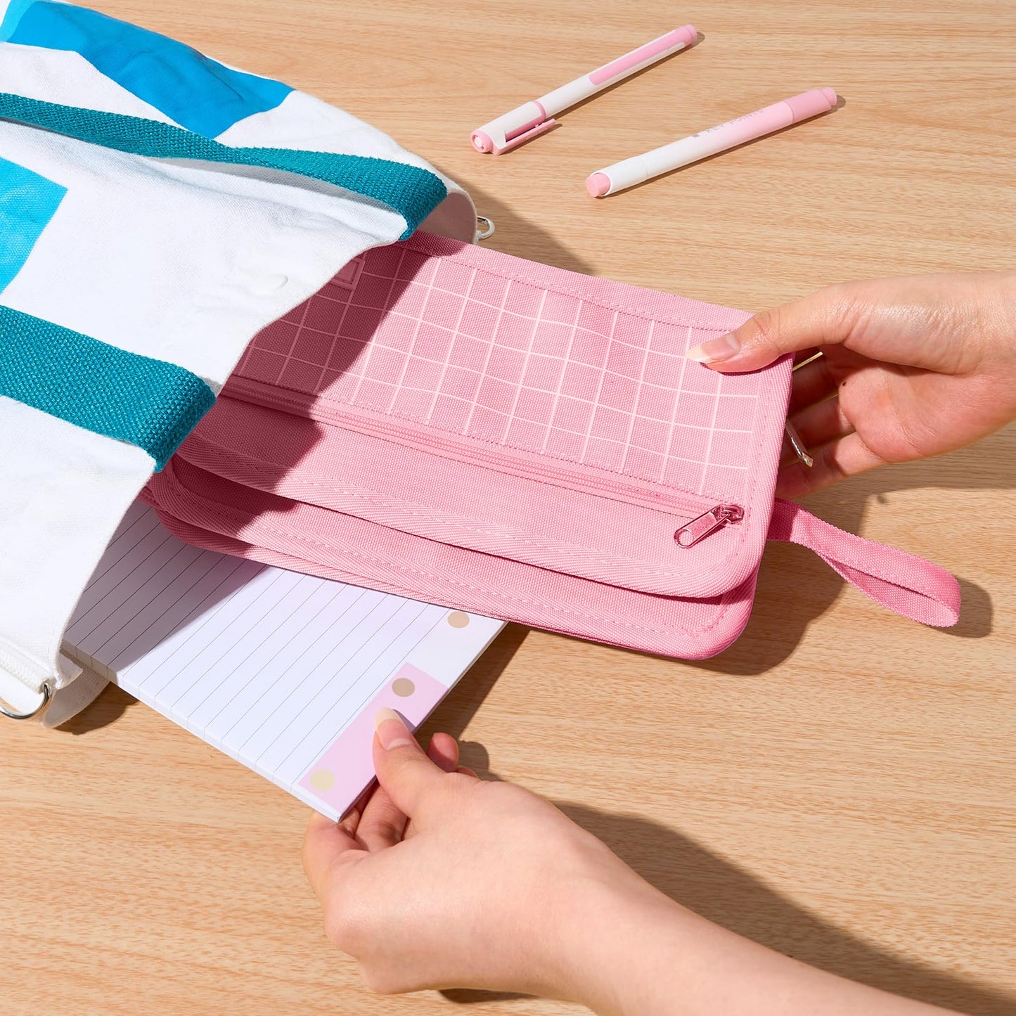 Sooez Large Pencil Case, Big Capacity Pencil Pouch Pen Bag with 3 Compartment, Portable Canvas Stationery Organizer with Zipper, Cute Aesthetic School Supplies for Teen Girls, Celadon