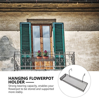 RUNROTOO Black Metal Hanging Plant Stand Hooks Indoor Flower Rack Balcony Garden Patio Railing Shelf