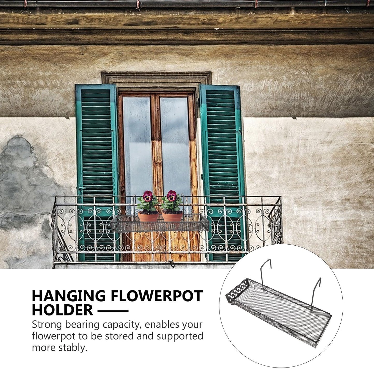 JHKNNK Black Metal Indoor Hanging Plant Stand Hooks Flower Rack Balcony Garden Patio Railing Shelf