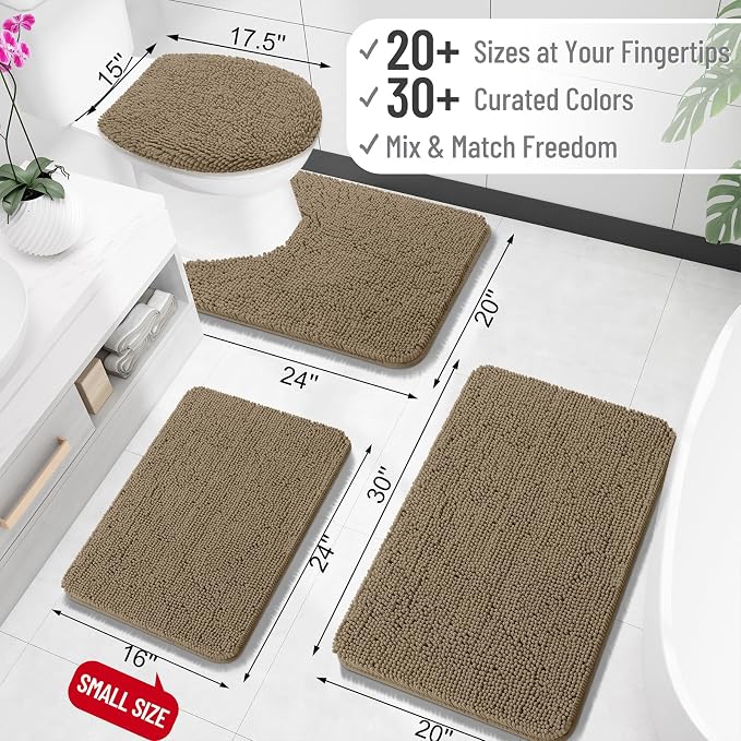 OLANLY Bathroom Rugs 34x21, Extra Soft Absorbent Chenille Bath Rugs, Rubber Backing Quick Dry, Machine Washable Bath Mats for Bathroom Floor, Tub and Shower, Home Decor Accessories, Tan