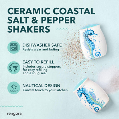 Novelty Salt and Pepper Shakers - Ceramic Coastal Salt and Pepper Shakers Set with Seahorse Design, Ideal for Salt and Pepper Shakers Ocean Lovers, Cute Salt and Pepper Shaker Ceramic by rengöra