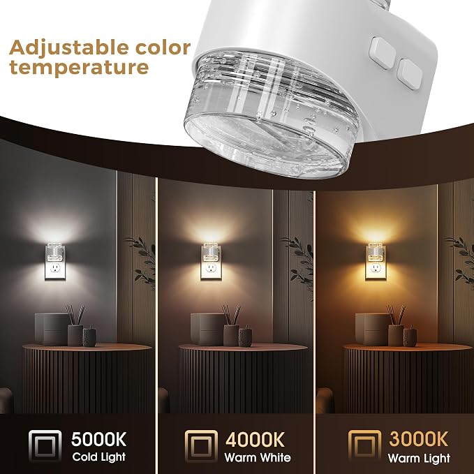 L LOHAS LED Night Light, 3CCT Bubble Night Lights Plug into Wall,4 Pack 3000K/4000k/5000K Adjustable Night Light,Dimmable Nightlights with Dusk to Dawn Sensor for Rooms Bathroom Hallway