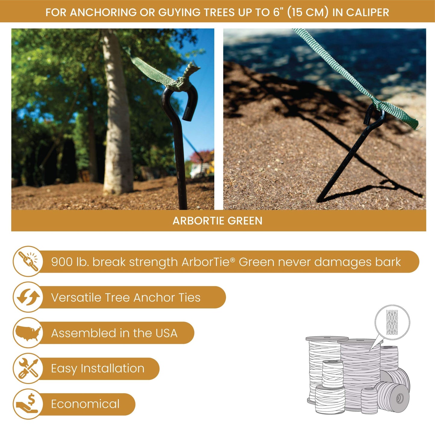 DeepRoot ArborTie Tree Straps for Staking and Guying, Flexible Tree Support Straps, Versatile Tree Rope, Tree Ties For Street Trees, Orchards, and Landscape Trees, 500’ Roll, Olive (AT 5G)