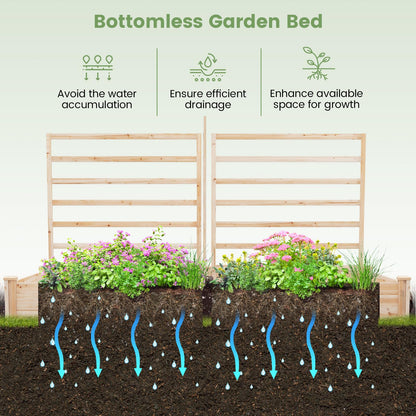 Giantex Raised Garden Bed with 3 Trellises, 88"L x 45"W x 43"H, Set of 2 Wood Planter Box for Vegetables Flowers Herbs Fruits Climbing Plants Cucumber, Easy Assembly, Outdoor Rectangular Raised Beds