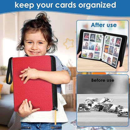 900 Pockets Card Binder, Trading Card 9 Pocket Durable Card Holder Album, Baseball Card Protectors for MTC,TCG, Game Cards, Sports Cards (Red)