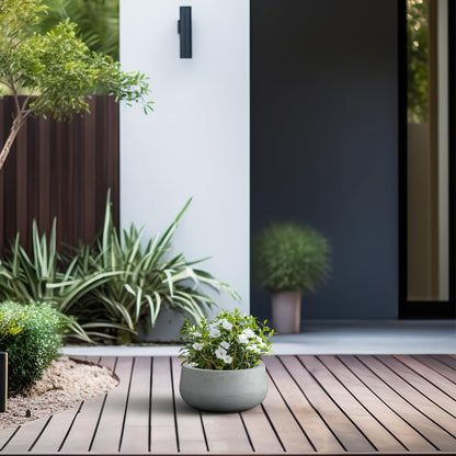 Kante 11.8" Dia Round Concrete Planter, Cement Plant Pots with Drainage Hole and Rubber Plug for Outdoor Indoor Garden Home, Modern Curvaceous Design, Natural Concrete