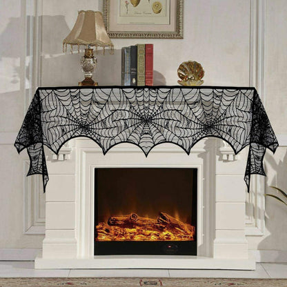 Tayfremn 3pack Halloween Decorations Set Halloween Tablecloth Black Lace Round Spider Cobweb Table Cover Fireplace Mantel Scarf Spiderweb Fireplace Scarf for Party
