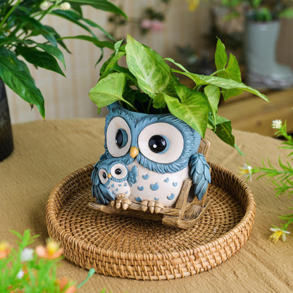 Saysmile Unique Owl Plant Pots Indoor, Cute Small Succulent Pots with Drainage Hole, Rocking Chair Planters for Outdoor Indoor Plants, Resin Flower Pot for String of Pearls, Gift Ideas for Mother