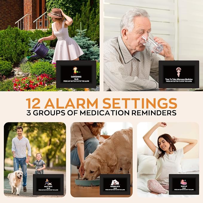 Digital Dementia Clocks for Seniors, 7 Inch, Black | Day Date Time Large Display for Poor Vision Easy Read, Medication Reminder Alarm, Spanish 10 Languages, Alzheimer Gifts