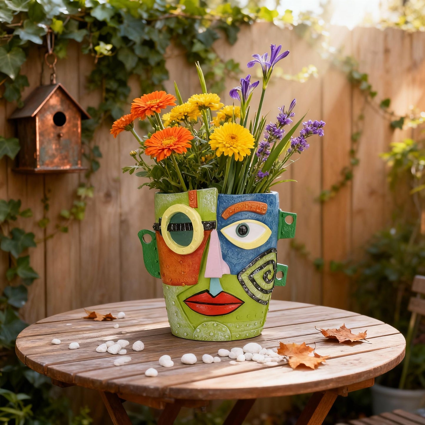 PlivBloom Abstract Face Planter Pot, Hand-Painted Resin Flower Pot with Top Opening for Planting, Decorative Planter for Indoor Plants, Art Accent Flowerpot Decor