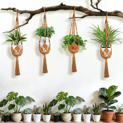 Augshy Jute Crochet Macrame Plant Hangers with Hooks, 2 Pack 35 Inch Natural Cotton Boho Indoor Outdoor Brown Planter Hanging Holder for Ceiling Balcony Porch Home Decor