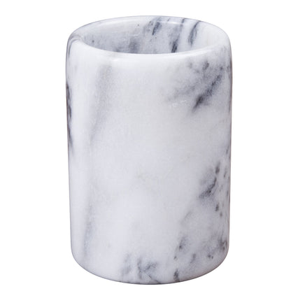 Luxury Hand-Carved Natural Marble Toothbrush & Makeup Brush Holder – Heavy-Duty Taiwan Yushan Stone for Bathroom, Vanity, Office & Desk Organizer (3.3” x 4.5”, Off-White)