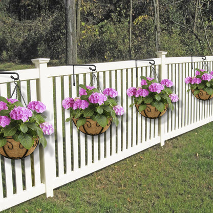 Vinazone Vinyl Fence Hooks for Hanging, Heavy Duty Patio Hangers, Outdoor Fence Hangers for Hanging Flower Baskets, Wind Chimes, Planters, Bird Feeders, Lights, Lanterns - 4 Pack - Black Color
