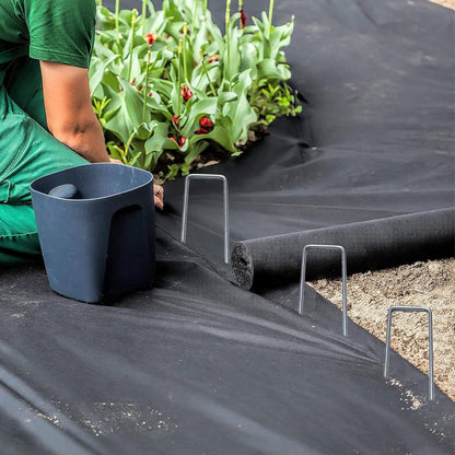 BEBEKULA 200 Pack 6 Inch Garden Stakes, Galvanized Landscape Staples for Weed Barrier Fabric, Heavy Duty Sod Pins Securing Pegs Netting Ground Sheets and Fleece, Ground Cover, Irrigation Tubing