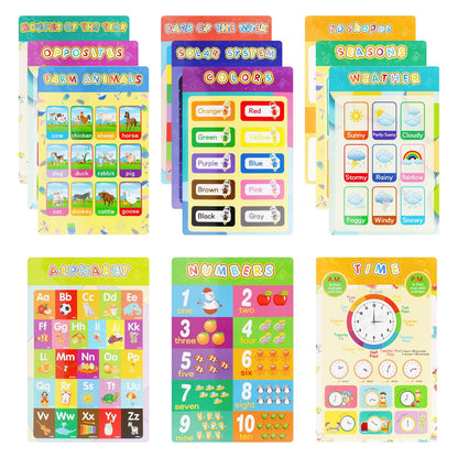 Educational Posters for Elementary Preschool Kindergarten Classroom Learning, Preschool Learning Posters for ABC Alphabet, Time, Number, Months, Colors, Weather, Galaxies , Animals, More, 16.5x11 Inch(12P Style C)