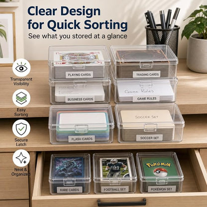 APACALI 30 Pack Card Storage Box, Clear Plastic Playing Card Case, 1.2mm Thick Snap-Tight Deck Boxes for Sleeved Trading Cards, Business Cards, Game Cards, 3.8 x 2.7 x 0.94 in