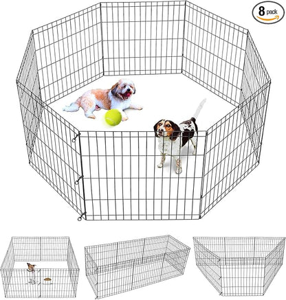 ZENY Puppy Pet Playpen 8 Panel Indoor Outdoor Metal Portable Folding Animal Exercise Dog Fence, 24'' W x 24'' H