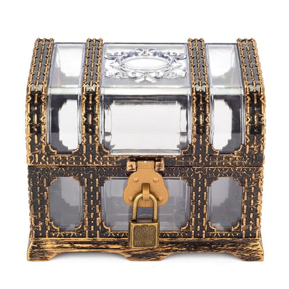 Pemalin Plastic Transparent Antique Pirate Treasure Box with Lock and Key, Treasure Toy Box Prizes for Kids, Pirate Party Decor