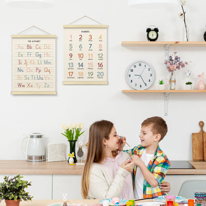 BONETAT Numbers alphabet poster for Nursery Toddlers, Play Room Wall Decor, ABC Wall Chart, Wall Hanging Decor for Toddler Playroom Decor Kids Wall Decor, Wooden Frame Alphabet Banner-A11