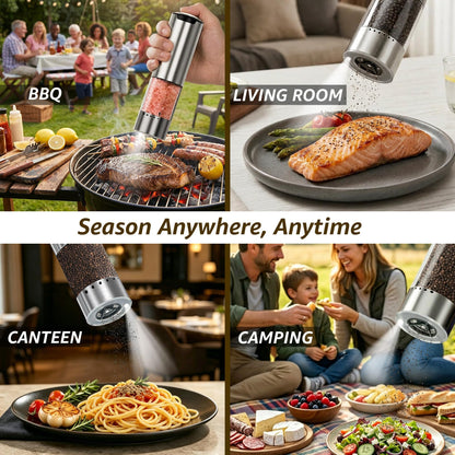 QTDHG Electric Salt and Pepper Grinder Set Type-C Fast Charging, Automatic Salt and Pepper Shakers Adjustable Coarseness, Stainless Steel Rechargeable Salt and Pepper Grinder with LED Light