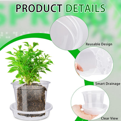 Plukeen 72 Pcs/36 Set 4 Inches Transparent Plastic Flower Pot with Trays Drainage Holes for Small Indoor Plants Seedling Starter Various Plants