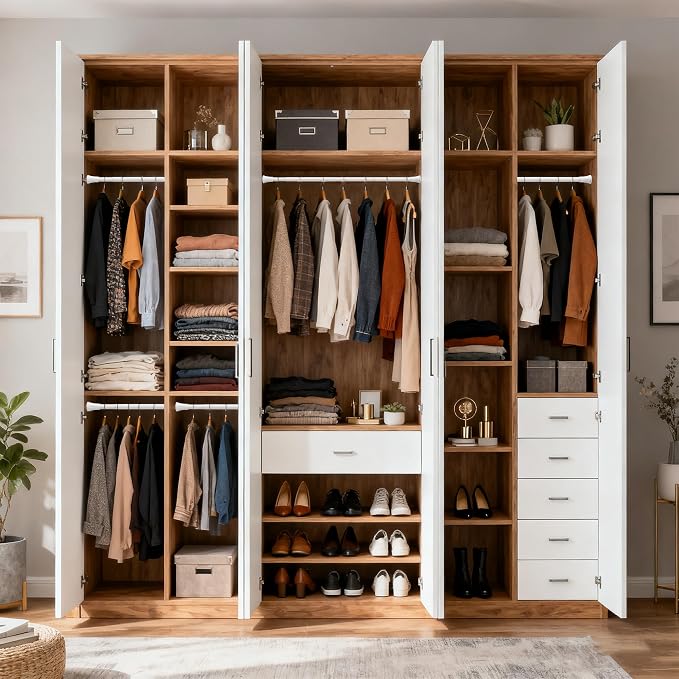 1.1 Inch Diameter Tension Closet Rods for Hanging Clothes 32-60 Inch, Adjustable Pole Closet to Hang Clothes, Heavy Duty Closet bar for Wardrobes with No Drilling Holder, White