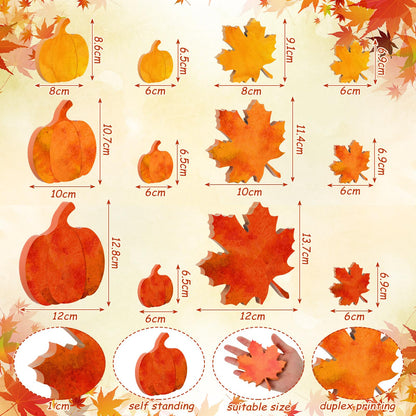 Bencailor 12 Pcs Fall Tiered Tray Decor Wooden Pumpkins Maple Leaf Decor Fall Table Decoration Thanksgiving Centerpiece for Home Desk Office Party Decoration