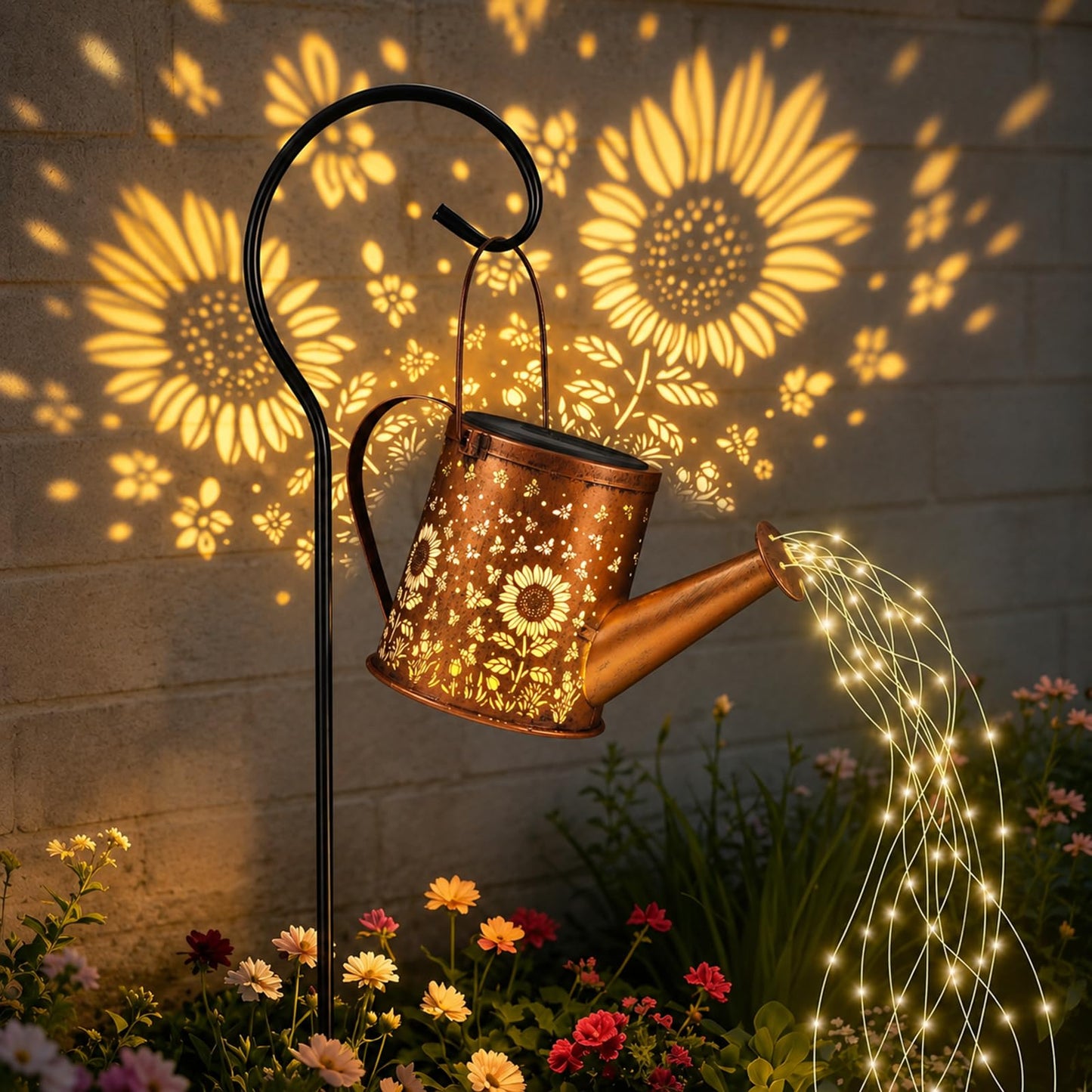 Solar Watering Can Light, Solar Powered Hanging Lantern Landscape Lights, Decorative Garden for Yard Waterproof Garden Decor, Gifts for Mom, Grandma（Sunflower + Bee）
