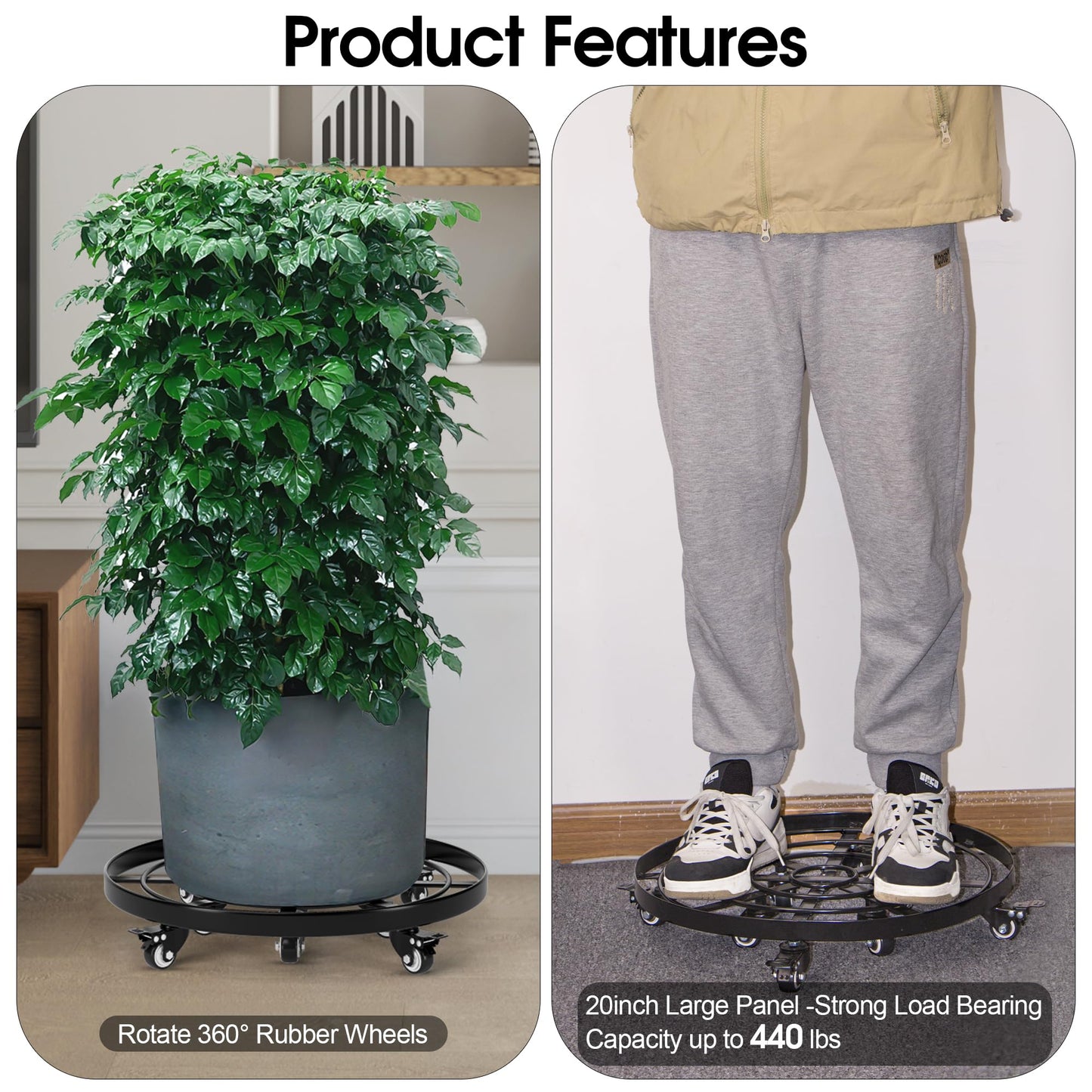 Highpro 20" Plant Stand with Wheels, 440lbs Heavy Duty Planter Caddy for Outdoor Indoor with Lockable Casters Wheels, Large Rolling Dolly Planter Caddy Flower Pot Mover, Black