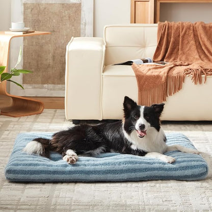 FURTIME Washable XL Dog Bed for Extra Large Dogs, Deluxe Dog Crate Beds Comfy Fluffy Kennel Pad Anti-Slip Pet Sleeping Mat, Machine Washable Dogs Pillow, 40"x27"x3.5", Blue