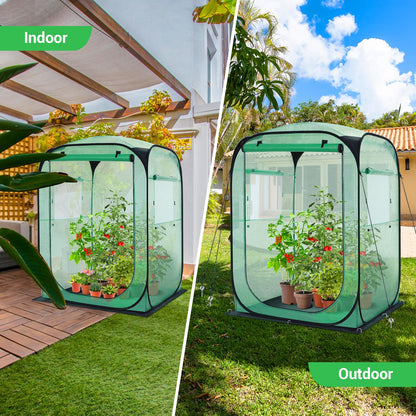 Ohuhu Pop Up Greenhouse for Outdoors, Portable Walk-in Mini Green House with Removable PE Mat & Mesh Window Fast Set-up GreenHouses for Indoor Outside Protecting Plant from Cold Frost & Birds