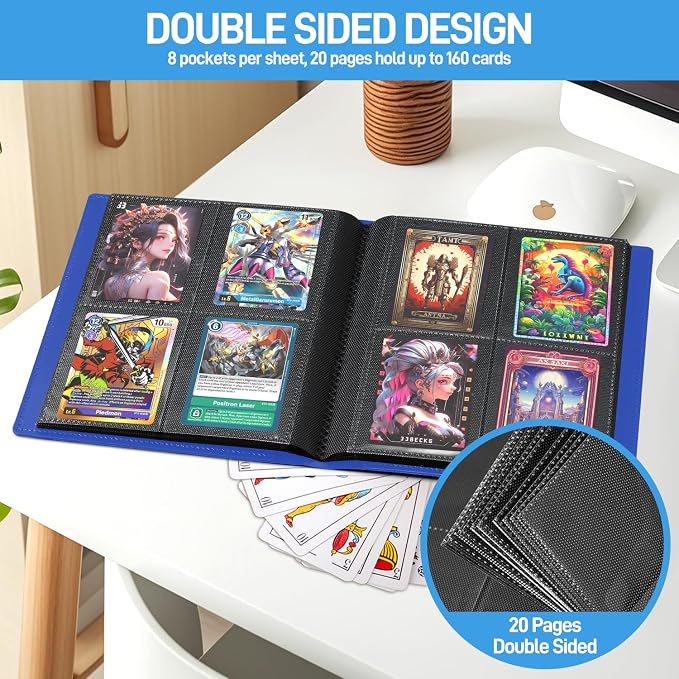 Card Binder, Upgraded 4 Pockets Trading Card Collection Binder for Cards, 160 Pockets Mini Card Book Holder Album - Dark Blue